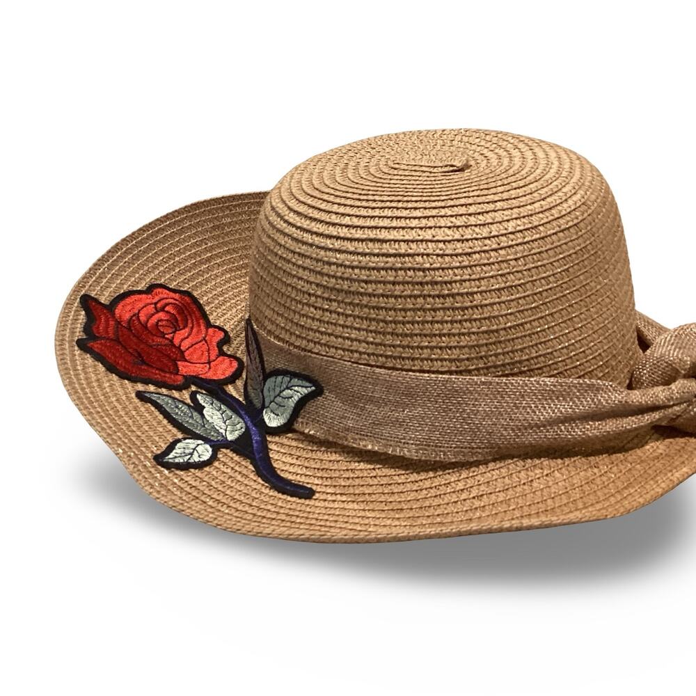 Rose Applique Paper Straw Sun Hat - Picture 8 of 9